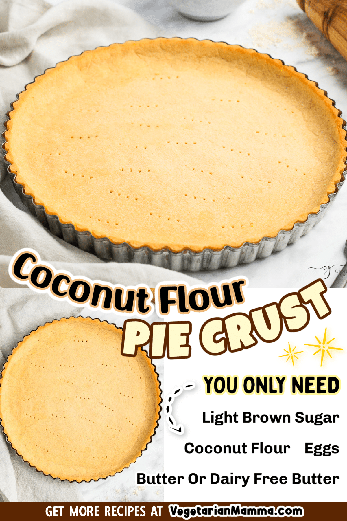 This easy, gluten-free, coconut flour pie crust is super simple to make, and will be the perfect base for all of your favorite pie fillings! You'll need just four ingredients to make this nut-free pie crust with coconut flour, and tips are included to make it sugar-free, vegan, dairy-free, low-carb, and keto too.