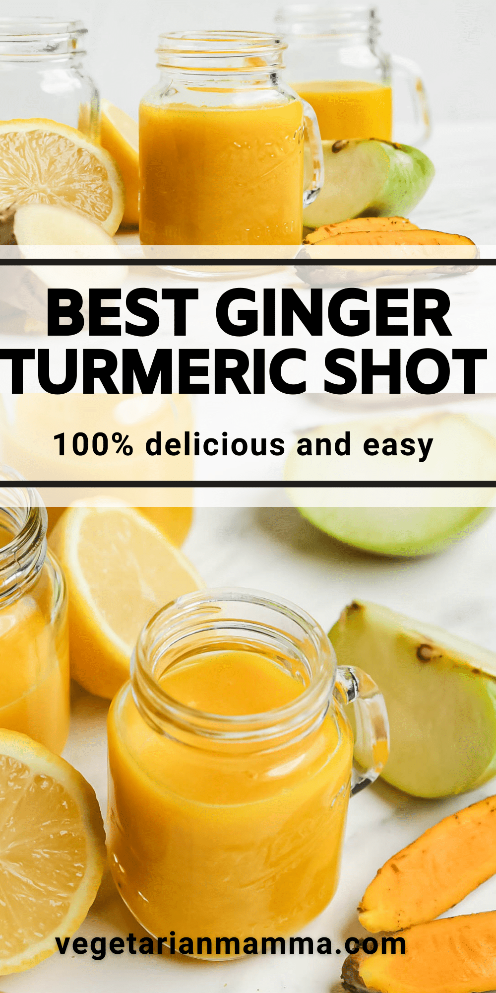 Use your blender to easily whip up a healthy and delicious ginger turmeric shot! These wellness shots are packed with nutrients, and so tasty with natural sweetness and a bit of spice.