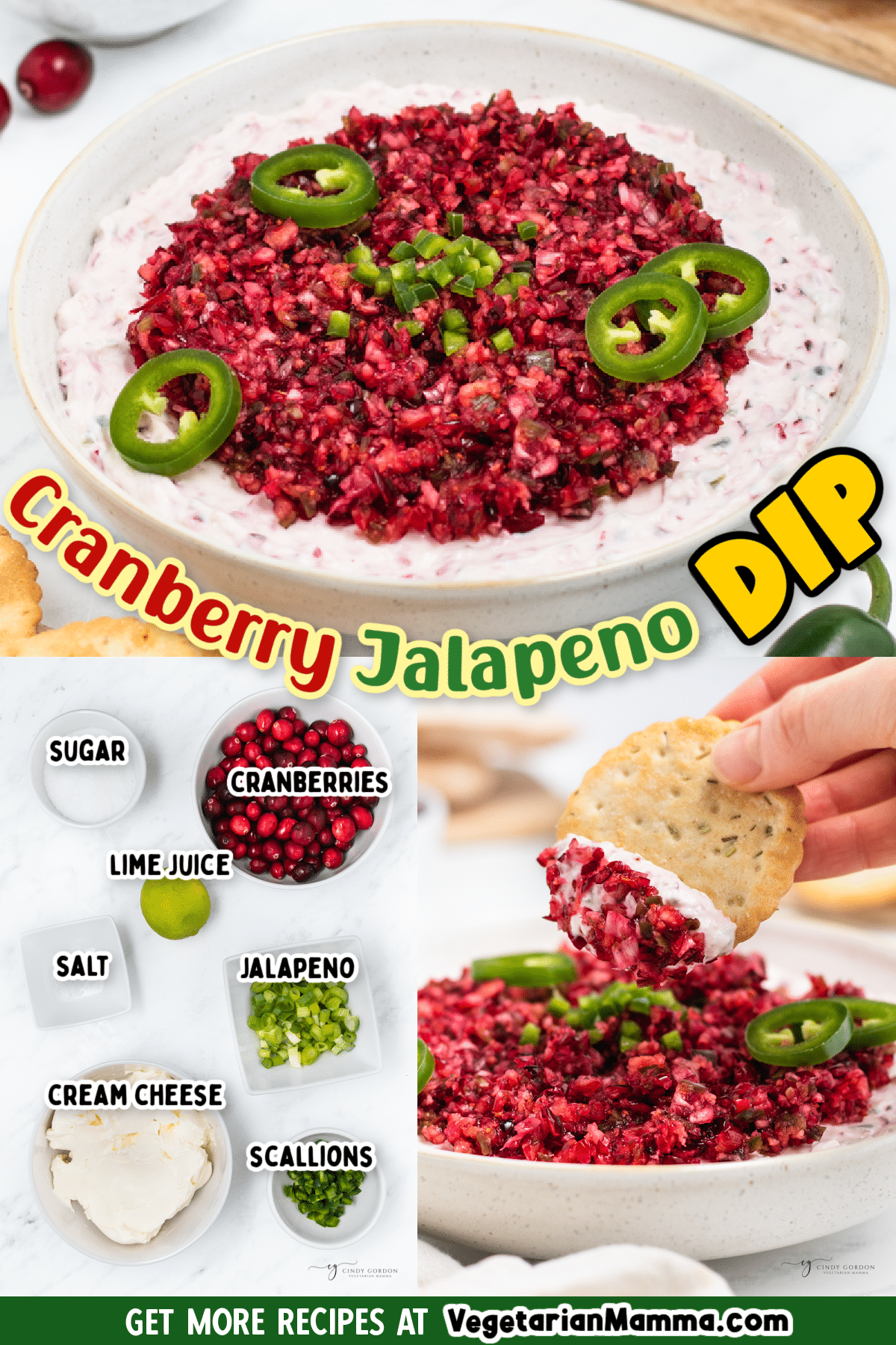 Smooth, savory, spicy, and sweet - Cranberry Jalapeno Dip has all the right flavors! This easy-to-make dip features a simple fresh cranberry and jalapeno pepper salsa blended with cream cheese.