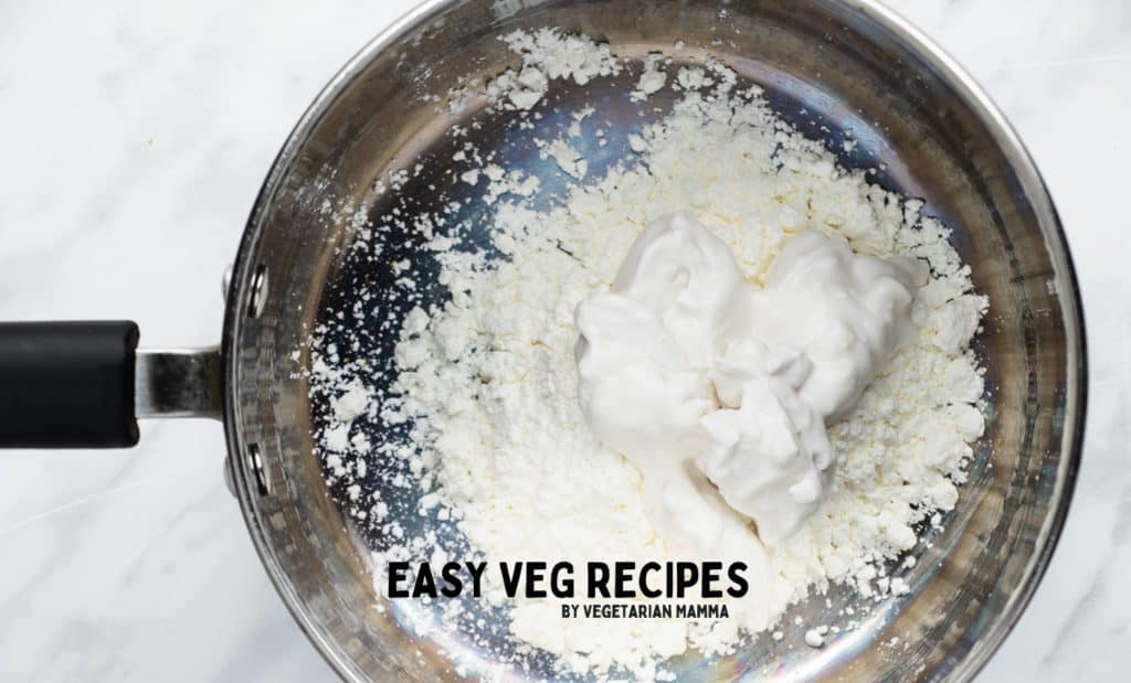 Coconut Cream and cornstarch in a saucepan.