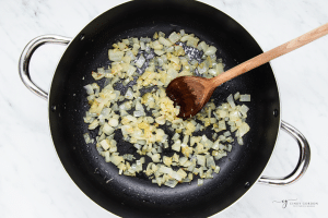 diced onions, sauteed in a dutch oven.
