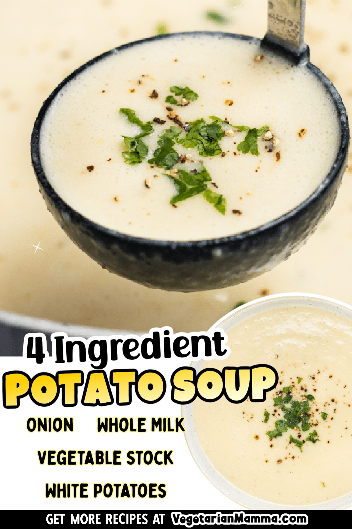 A 4 Ingredient Potato Soup Recipe that's ready in about 40 minutes! This simple soup recipe will warm your belly with comforting flavors and textures, and it's so easy to make.
