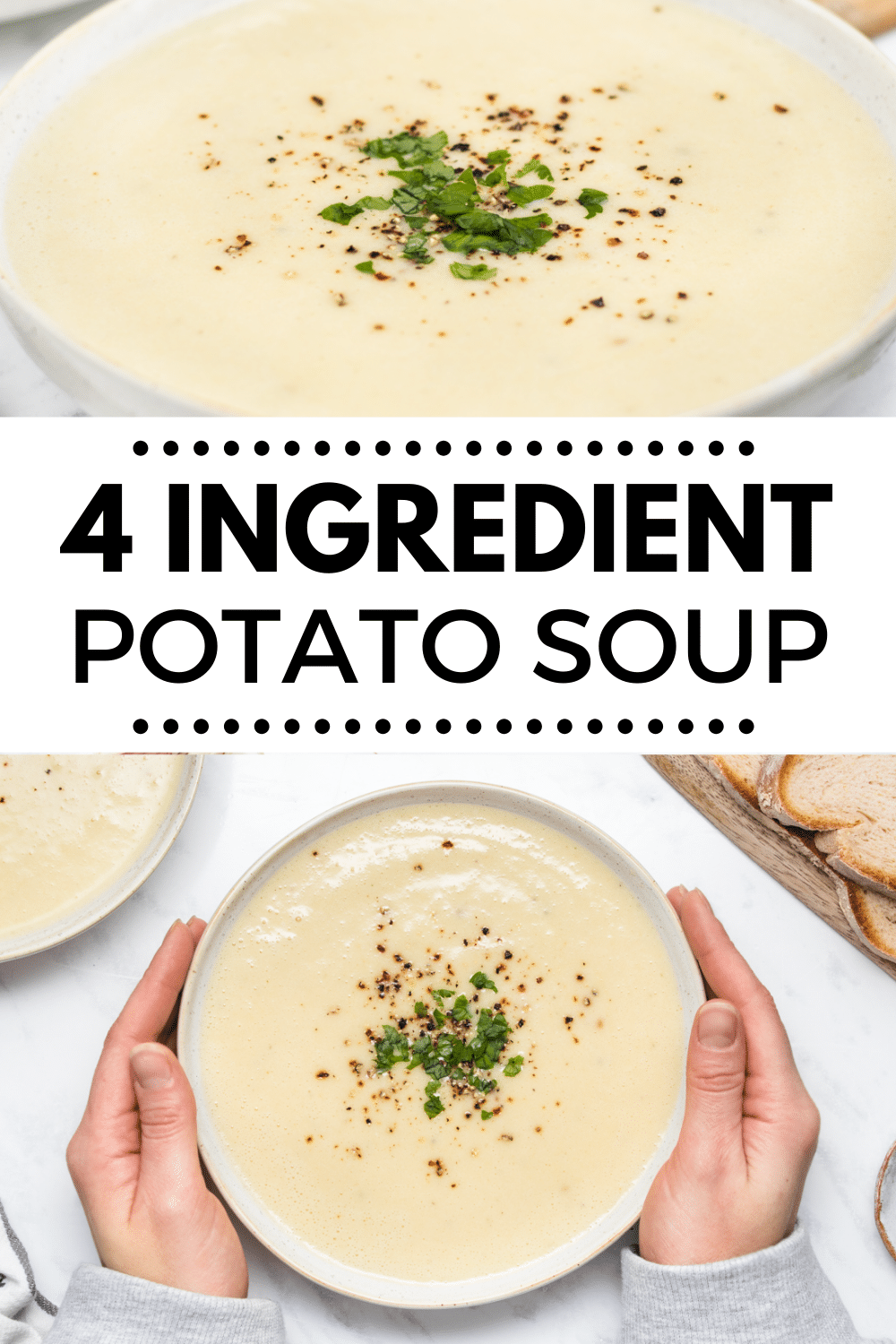 A 4 Ingredient Potato Soup Recipe that's ready in about 40 minutes! This simple soup recipe will warm your belly with comforting flavors and textures, and it's so easy to make.