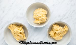 Divide the mixture evenly between three smaller bowls.