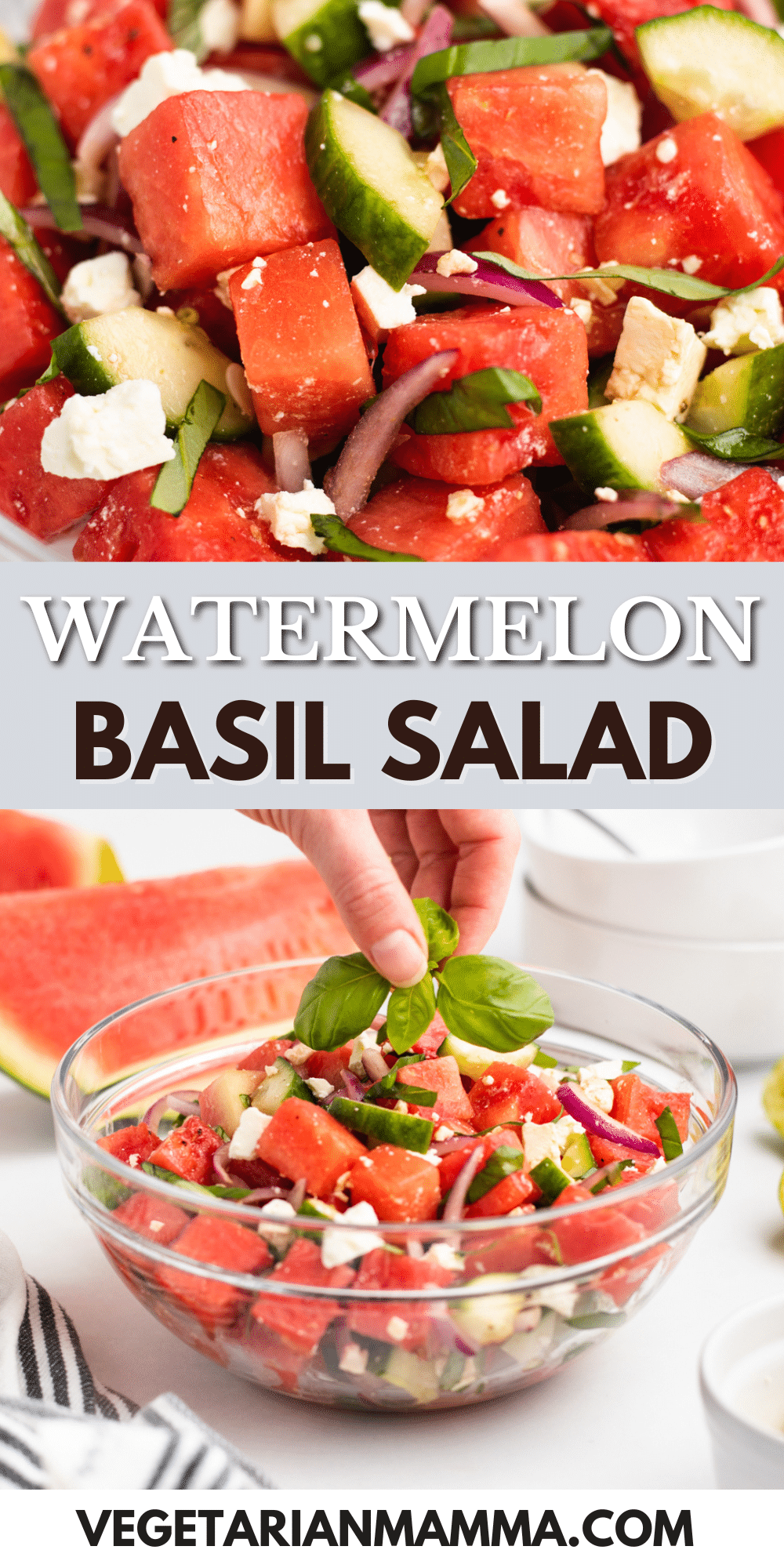 Sweet, savory, and totally refreshing, this healthy Watermelon Basil Salad with balsamic dressing and feta cheese is anything but ordinary!