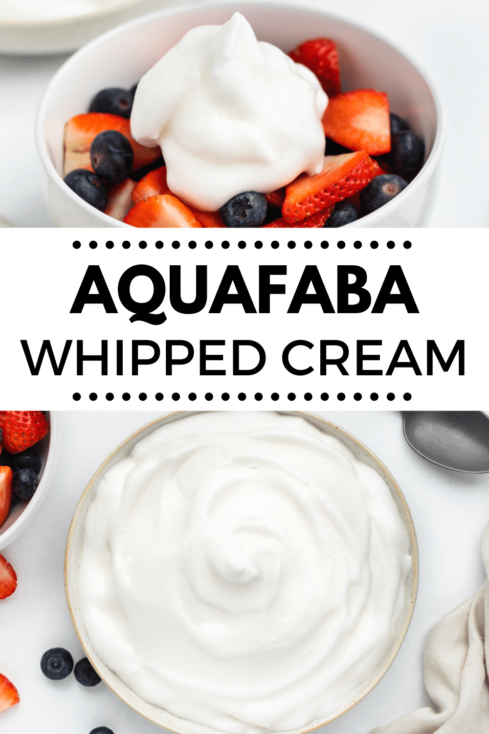 Easily turn the liquid from canned chickpeas into a sweet, fluffy vegan whipped topping with this easy Aquafaba Whipped Cream recipe!