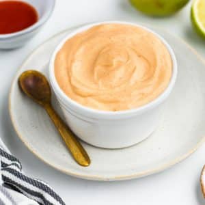 a small bowl filled all the way with homemade chile crema.