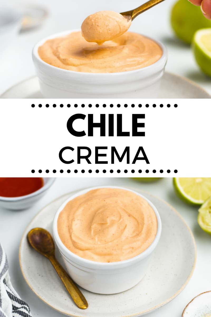 Creamy and spicy Chile Crema is the best topping for tacos or any of your favorite Mexican meals! It's super simple to make this chile crema recipe with sour cream and chile paste, and it only takes 5 minutes to create.