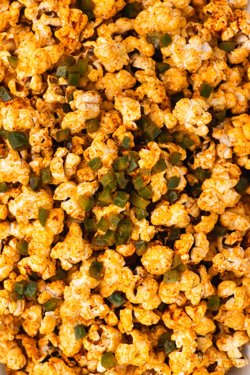 closeup of jalapeno popcorn. 