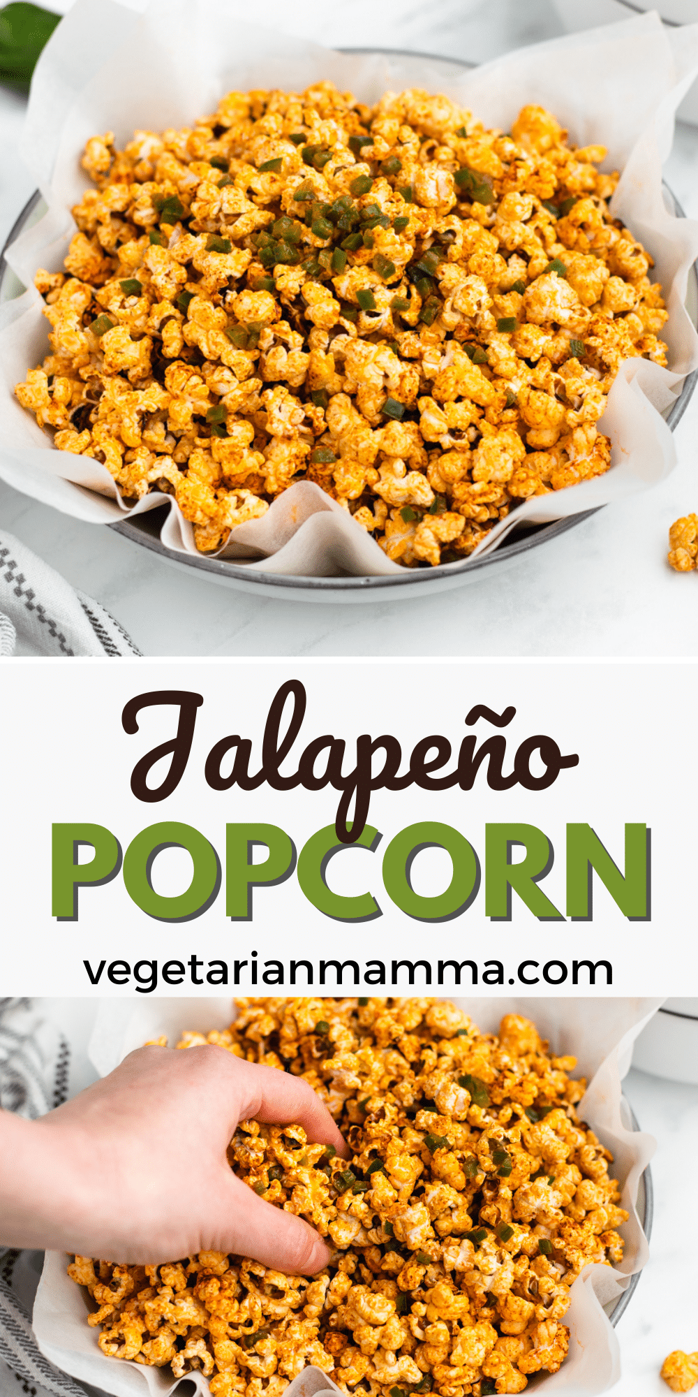 Homemade Jalapeno popcorn topped with a spicy, buttery coating and fresh jalapeno peppers is the most delicious snack for a movie night.