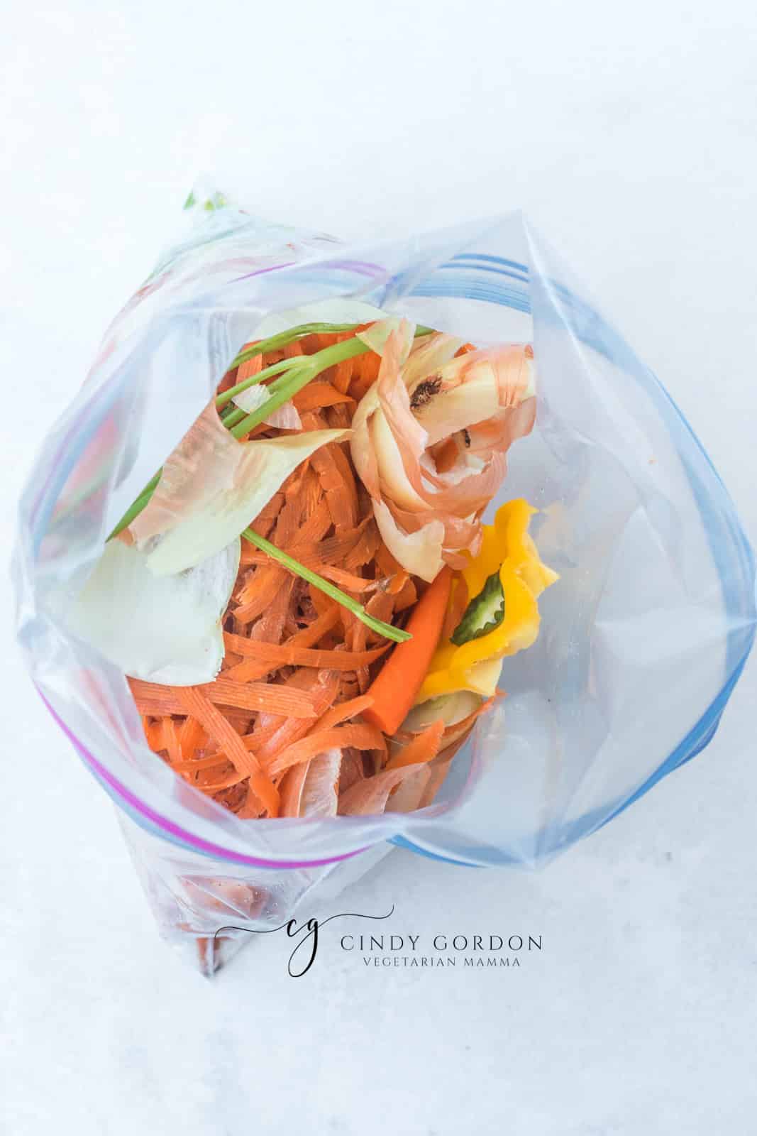 shredded vegetables in a ziplock bag