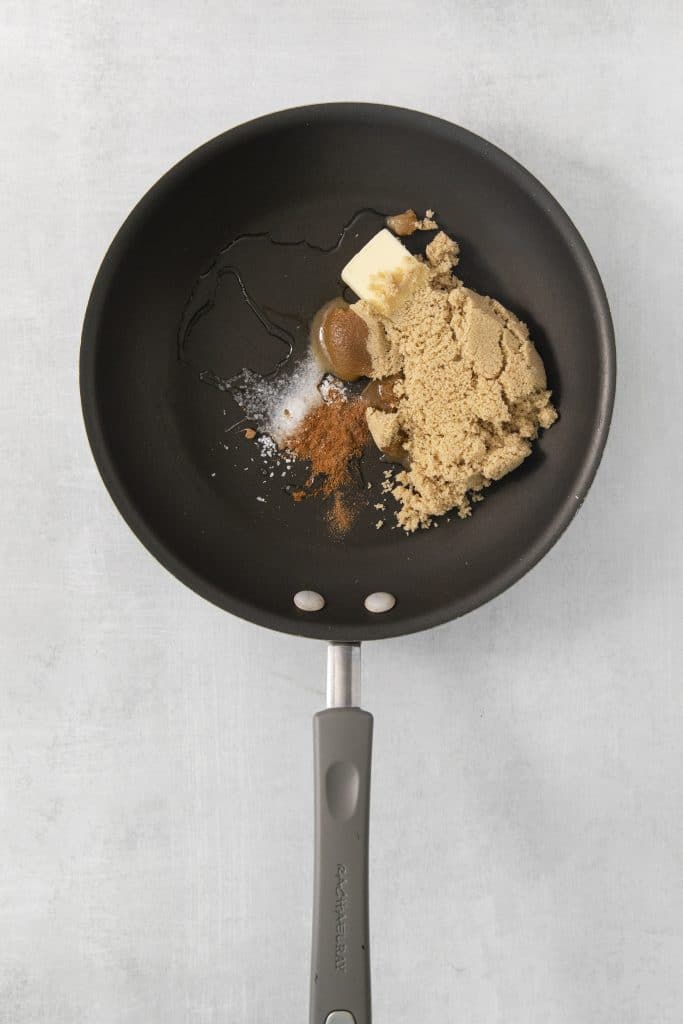butter, brown sugar, cinnamon in a nonstick skilelt