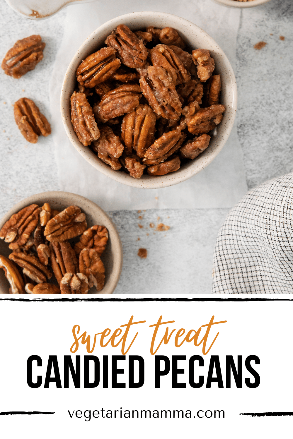 Candied Pecans are the perfect sweet and salty crunchy snack! Add them to salads, ice cream, or desserts, or eat them by the handful. They're easy to make with just a few ingredients and can be made in less than 15 minutes.