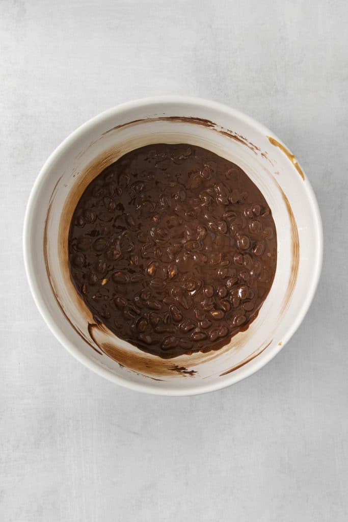 melted chocolate with peanuts stirred in.