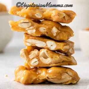 Stack of cashew brittle full of yummy goodness.