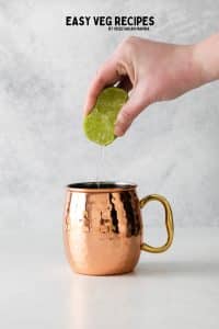 a lime half squeezed into a mule mug.