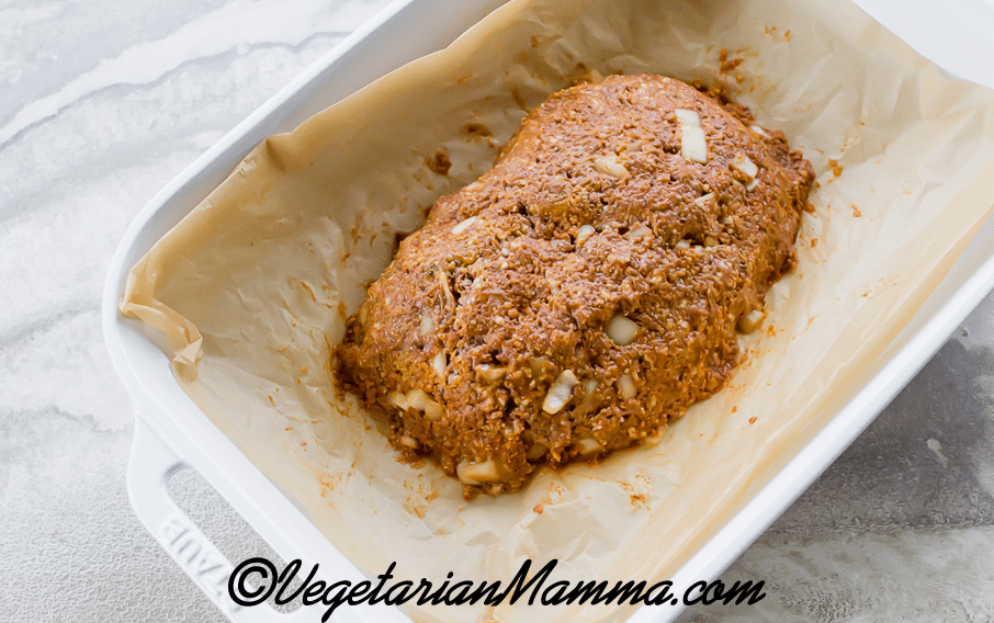 Place the mixture into a parchment loaf pan and place it in a loaf.