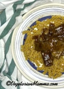 plate full of Impossible Beef Stroganoff on pasta