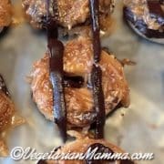 Yummy Gluten-free Caramel Delite with chocolate stripes laid on a baking sheet.