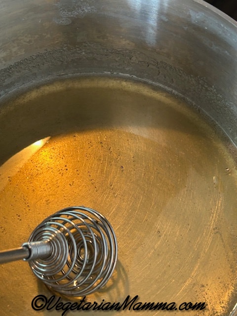 Sugar and water in a pan waiting to bubble.