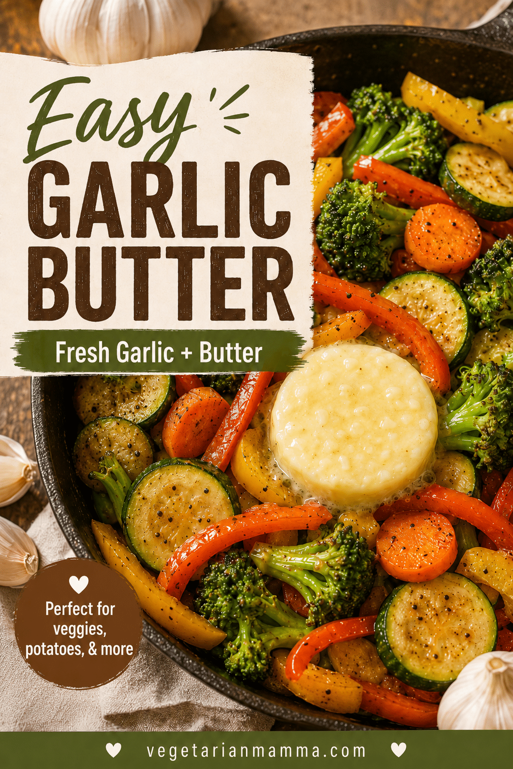 a pat of garlic butter over sautéed veggies.