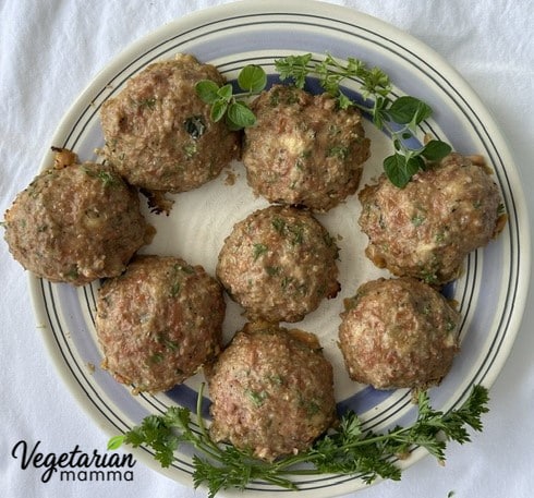 A plateful of Impossible Italian Meatballs. 