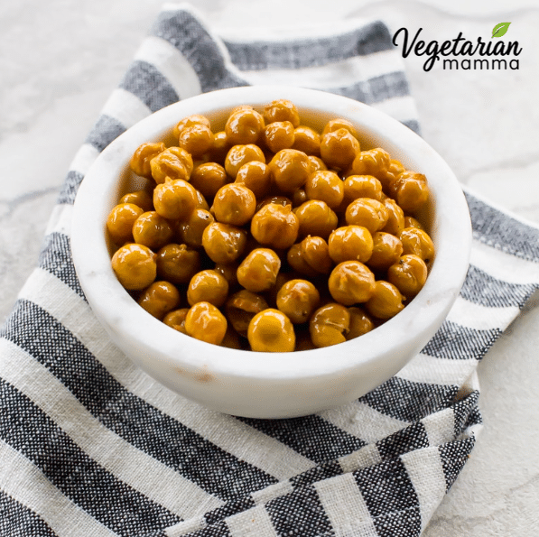 A bowl of air-fried chickpeas.