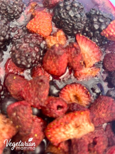 Post cooked berries in a glass dish.